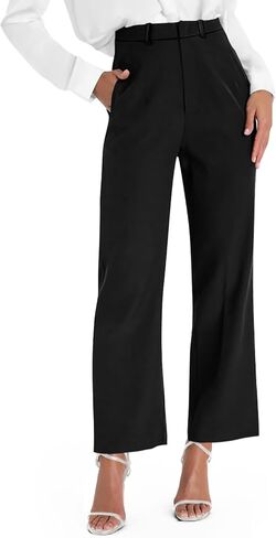 سراويل عمل كاجوال للسيدات من Onlypuff سراويل Palazzo واسعة الساق بخصر عالٍ وطويل مستقيم مع جيوب in Kuwait