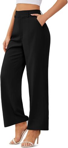 سراويل عمل كاجوال للسيدات من Onlypuff سراويل Palazzo واسعة الساق بخصر عالٍ وطويل مستقيم مع جيوب in Kuwait