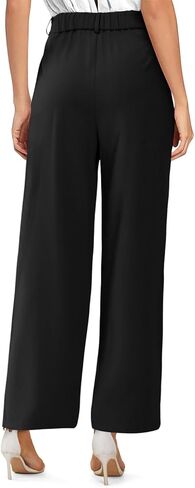 سراويل عمل كاجوال للسيدات من Onlypuff سراويل Palazzo واسعة الساق بخصر عالٍ وطويل مستقيم مع جيوب in Kuwait