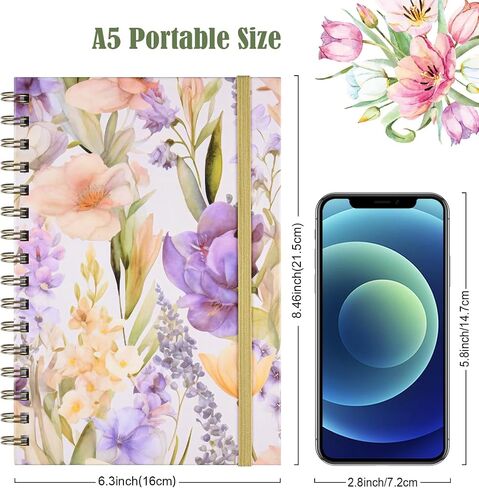 Spiral Notebook, 4 Pack A5 Lined Journal for Women, Hardcover Spiral Journal with 2 Pockets, College Ruled Notebooks, Cute Notebook for Office, School Supplies, Gifts (160 Pages, 6.3" x 8.46") in Saudi Arabia