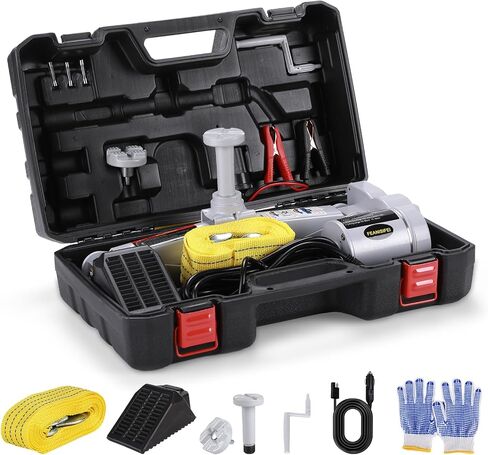 Electric Car Jack Kit 3 Ton 12v Automatic Scissor Lift Jack Portable car Jack for SUV Sedans Tire Change with LED Light(Red) in Saudi Arabia