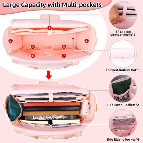 Teacher Tote Bag with 15.6 Inch Laptop Compartment, Soft Nylon Teacher Utility Bag with Multiple Pocket& Shoulder Strap, Large Work Tote Bag for Office& Teacher Supplies Organizer Women (Black) in Saudi Arabia