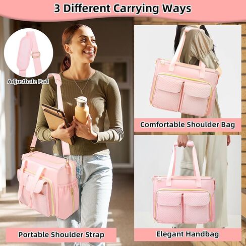 Teacher Tote Bag with 15.6 Inch Laptop Compartment, Soft Nylon Teacher Utility Bag with Multiple Pocket& Shoulder Strap, Large Work Tote Bag for Office& Teacher Supplies Organizer Women (Black) in Saudi Arabia