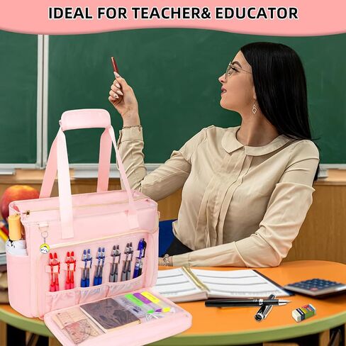 Teacher Tote Bag with 15.6 Inch Laptop Compartment, Soft Nylon Teacher Utility Bag with Multiple Pocket& Shoulder Strap, Large Work Tote Bag for Office& Teacher Supplies Organizer Women (Black) in Saudi Arabia