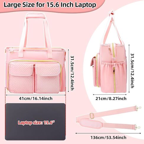 Teacher Tote Bag with 15.6 Inch Laptop Compartment, Soft Nylon Teacher Utility Bag with Multiple Pocket& Shoulder Strap, Large Work Tote Bag for Office& Teacher Supplies Organizer Women (Black) in Saudi Arabia