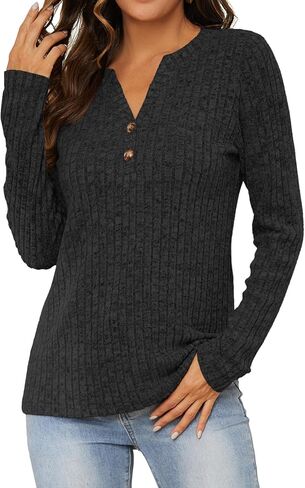 Womens Lightweight Sweaters Button Down Fall Long Sleeve Pullover Shirts Business Casual Tunic Tops in Saudi Arabia