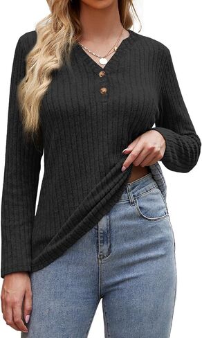 Womens Lightweight Sweaters Button Down Fall Long Sleeve Pullover Shirts Business Casual Tunic Tops in Saudi Arabia