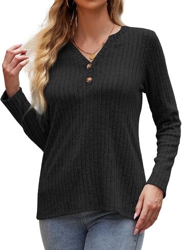 Womens Lightweight Sweaters Button Down Fall Long Sleeve Pullover Shirts Business Casual Tunic Tops in Saudi Arabia