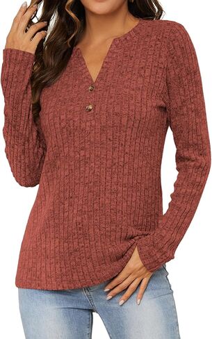 Womens Lightweight Sweaters Button Down Fall Long Sleeve Pullover Shirts Business Casual Tunic Tops in Saudi Arabia