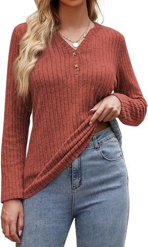 Womens Lightweight Sweaters Button Down Fall Long Sleeve Pullover Shirts Business Casual Tunic Tops in Saudi Arabia