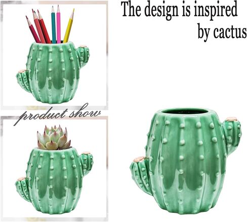 Cactus Desk Accessories Pen Holder for Desk Cute Pencil Holder Cactus Decor Ceramic Pencil Cup Home Office School Cactus Gifts (Green) in Saudi Arabia