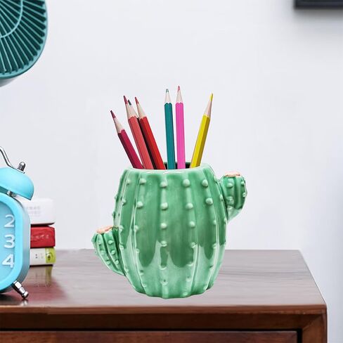 Cactus Desk Accessories Pen Holder for Desk Cute Pencil Holder Cactus Decor Ceramic Pencil Cup Home Office School Cactus Gifts (Green) in Saudi Arabia
