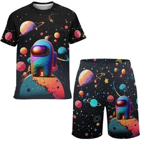 Kids Boys T Shirt Shorts Set Gaming Cartoon 2 Piece Graphic Short Sleeve Outfit Set for Boys Girls 6-16 Years