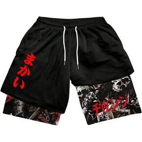 WDIRARA Men's 2 in 1 Shorts Graphic Letter Print Drawstring Workout Running Gym Shorts with Pockets