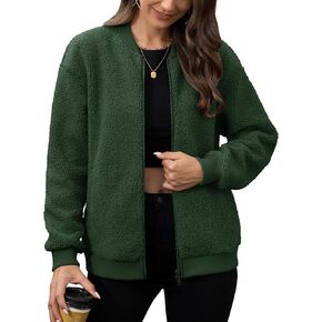 MAGCOMSEN Women's Sherpa Fleece Jacket Long Sleeve Fuzzy Comfy Teddy Coat Bomber Zip Up Winter Jackets with Pockets