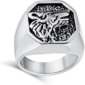 Punk Wolf Stainless Steel Band Ring Vintage Wolf Head Biker Fashion Gothic Wizard Warrior Hunter Wolf Animal Cool Ring Viking Band Personalized Comfort Fit Thumb Jewelry Gift for Men Boys