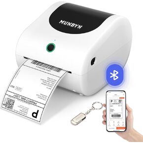 MUNBYN 411B Shipping Label Printer, 4x6 Bluetooth Thermal Label Printer for Shipping Packages or Small Business, Compatible with iPhone, Android, iPad, Windows, macOS, Supports Etsy, UPS, USPS