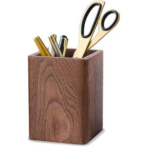 Wooden Pencil Holder, Stationery Organizer, Square Pen Cup Holder, Black Walnut Wood,Desk Decoration, for Stationery, Make up Brushes, Desks, Offices