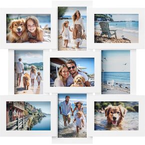 SONGMICS Collage Picture Frames, 4x6 Picture Frames Collage for Wall Decor, 9 Pack Photo Collage Frame for Gallery, Multi Family Picture Frame Set, Glass Front, Assembly Required, Cloud White