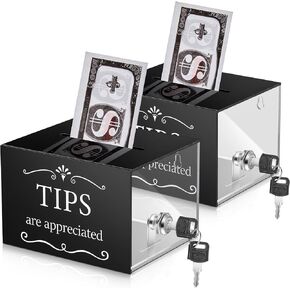 Acrylic Tips Jar Donation Tip Bucket 6 x 4 x 5 Inch Collection Money Storage Container Suggestion Box Raffle Cash Box for Bartender Bars Restaurants Musicians Driver Coin (2 Pcs)