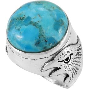 Men's Eagle Turquoise Ring Sterling Silver 925 for Men Genuine Gemstones Size 9 to 13