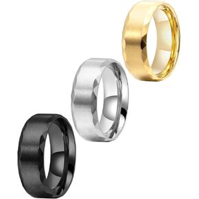 Nanafast Men Rings Set 3PCS Stainless Steel Wedding Rings for Men 8MM Classic Cool Simple Brushed Rings Band