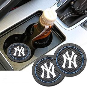 Grehge ate frameX 2Pcs Durable Non-Slip Silicone New York NY Logo Cup Holder mat,Auto Cup Holder Insert Coaster pad（NY 2.8in）