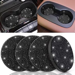 ToBeQueen Black Bling Car Cup Coasters, 4 Pack Crystal Rhinestone Bling Car Coaster Universal 2.75 Inch Anti-Slip Shockproof Car Cupholder Coaster Insert Auto Interior Accessories for Women, Black