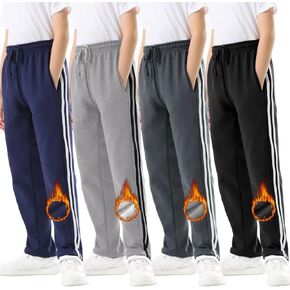 Rolimaka 4 Pcs Boys Sweatpants Soft Fleece Lined Open Bottom Youth Basic Athletic Joggers with Pockets Thermal Pants for Boys