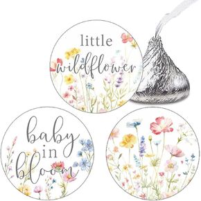 Anwyll Little Wildflower Baby Shower Kisses Candy Stickers,210Pcs 0.75Inch Baby Shower Party Favor Decor Sticker,Self-Adhesive Floral Baby In Bloom Sticker for Girl Boy Baby Shower Gender Reveal Party