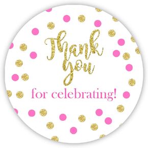 50 Thank You for Celebrating Label Stickers, Thank You Sticker Labels, Thank You Gift Stickers for Celebrating, Pink Gold Glitter Girl Baby Shower Party Favors for Birthday, Party, 2 Inches