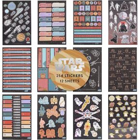 Star Wars x Erin Condren Classic Sticker Book - 254 Stickers Total. 12 Mixed Metallic Sticker Sheets. 5" x 7.75". Fun and Functional Star Wars Designs by Erin Condren.