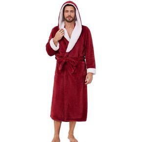 Vulcanodon Mens Ultra Soft Plush Bathrobe with Hood, Warm Fleece Robe with Pockets Spa Robes for Men Cozy Fluffy Fuzzy