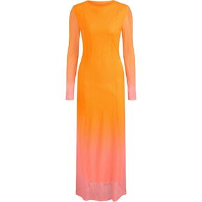 CIDER Miami Sunset Vacation Mesh Round Neck Gradient Maxi Dress
