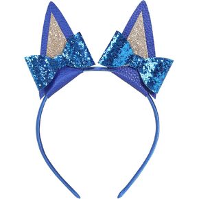 Blue Dog Ears Headbands For Girls, 1Pcs Cat Ear Headband Halloween Birthday Party Supplies Hair Accessories (Blue)