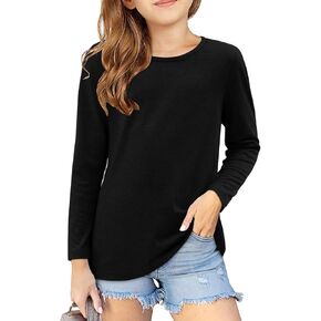 storeofbaby Girls Long Sleeve Shirts Casual Crew Neck Tops Basic Tunic Blouses 5-14 Years