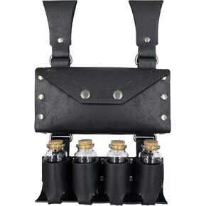 HiiFeuer Medieval Alchemy Faux Leather Belt Bag with 4 Cork Potion Vials, Fantasy Wizard Waist Pouch Side Pack for Ren Faire (Light Brown A)