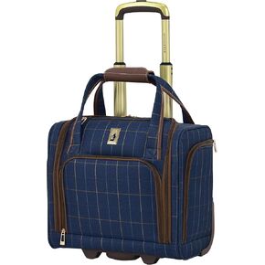 London Fog Liverpool Navy Windowpane 15" Under The Seat Bag, Bronze