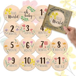 Wooden Baby Monthly Milestone Cards with Announcement Sign, Pregnancy and Baby Shower Gifts for Boys and Girls, Newborn Photography Props