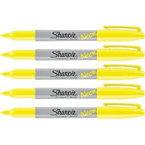 Neon Yellow, Fine Point Tip, Permanent Markers, 5-Count