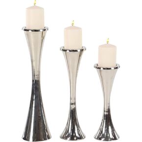 Deco 79 Aluminum Metal Candle Holder, Set of 3 12", 15", 18"H, Silver