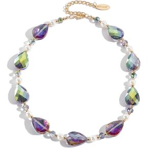 Bocar Neckalce for Women, Statement Droplet Shaped Crystal Beaded Collar Necklace Trendy, Fashion Handmade Choker Necklace Costume Jewelry Gift