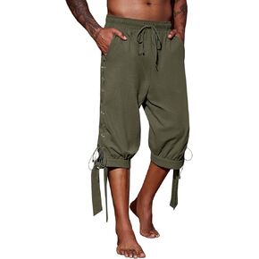 Runcati Mens Pirate Shorts Renaissance Medieval Retro Banded Viking Navigator Halloween Costume Pants
