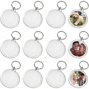 25PCS Clear Round Acrylic Photo Keychains Round Blank Insert Photo Picture Frame Split Ring Keychain Snap In Round Photo Keychrings Wallet Friendly Key Ring for Women Men 1.4 x 1.4 Inch Inner Diameter