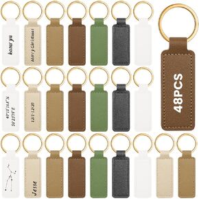 48 Pcs Leather Key Chains Kit Blank Sublimation Leather Keychains Bulk for Men Women DIY Birthday Father's Day Gifts