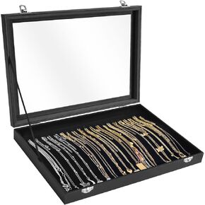 Necklace Organizer Box Premium 20 Hooks Necklace Display Jewelry Tray with Transparent Lid Jewelry Necklace Display Box for Necklace Pendants Suitable for Women and Girls (White)