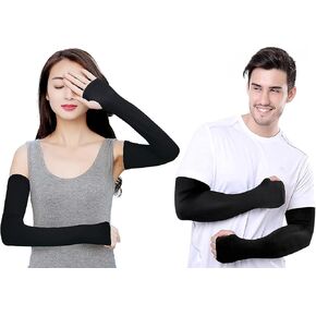 Bellady Black Fingerless Arm Sleeves,Golf Arm Warmer for Men,Stretchy Long Fingerless Gloves