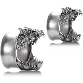 2PCS Punk Dragon Ear Gauges Hollow Double Flared Plugs Tunnels Cool Brass Hangers Ear Stretcher Expander Earrings For Women Men Gauge 8mm-25mm