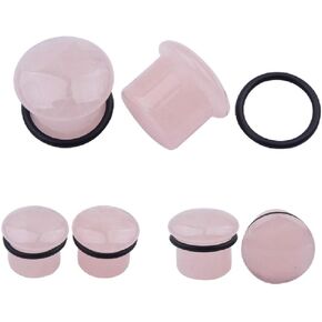 Single Flared Rose Rose Quartz Ear Gauges Plugs Tunnels Expanders Natural Stone Earrings Piercing Jewelry (4g(5mm))