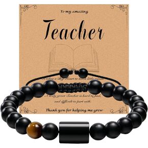 Teacher Gifts for Teacher from Student - Personalized Natural Stone Bracelet - Black Onyx and Tiger Eye - End of Year Gifts for Teachers- Back to School Teacher Gifts